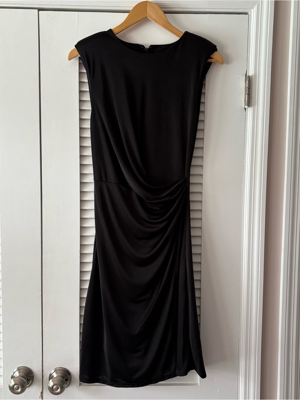 Express Black Ruched Draped Midi Dress Padded Shoulders (Women’s Size S)